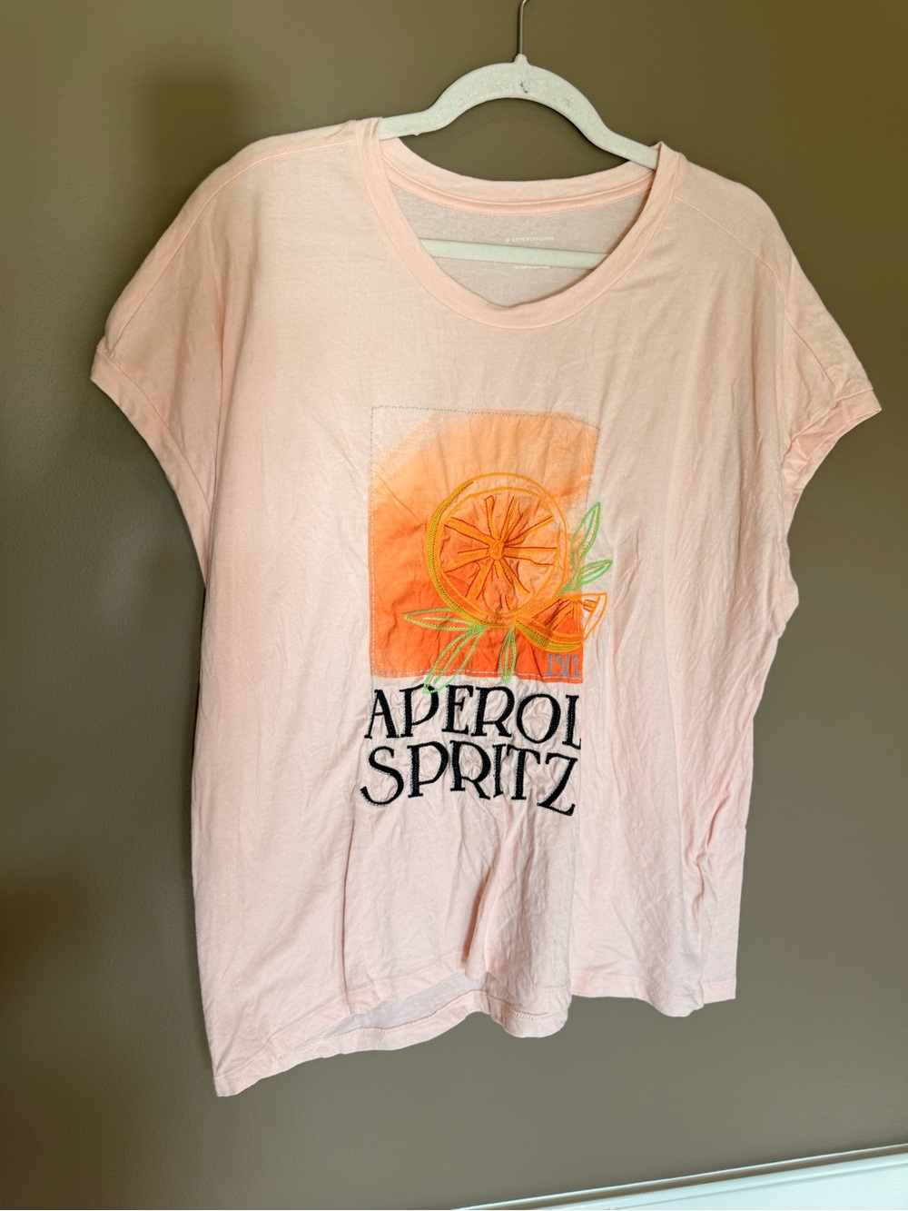 Anthropologie Light Pink Aperol Spritz Graphic Tee